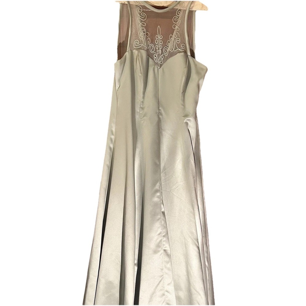 1990s Eve Of Milady Green Lace Halter Top Full Length Bridesmaid Dress Fit 12-14